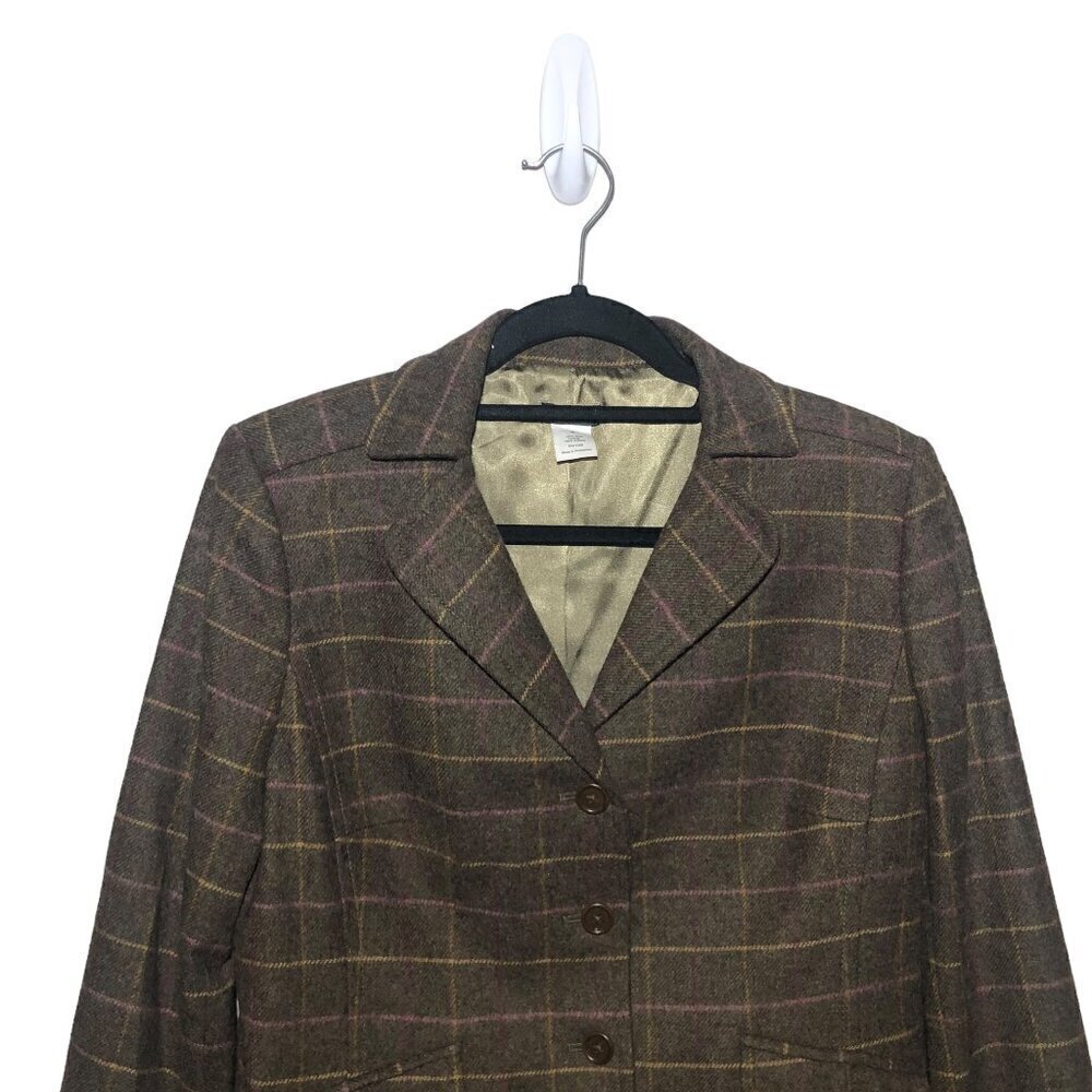 J.Crew Plaid Wool Windowpane Brown Coat - Picture 2 of 5